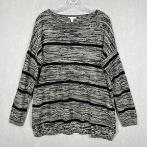 Eileen Fisher Linen Tunic Top Size Small Gray Black Striped Knit Pullover